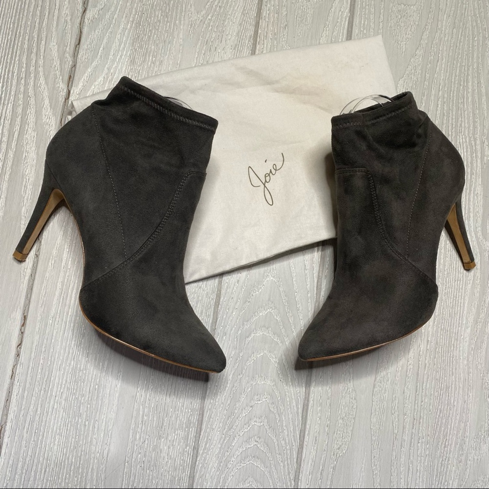 JOIE WOMEN'S JACEY GREY MICROSUEDE HEELED BOOTS SIZE 39.5 9