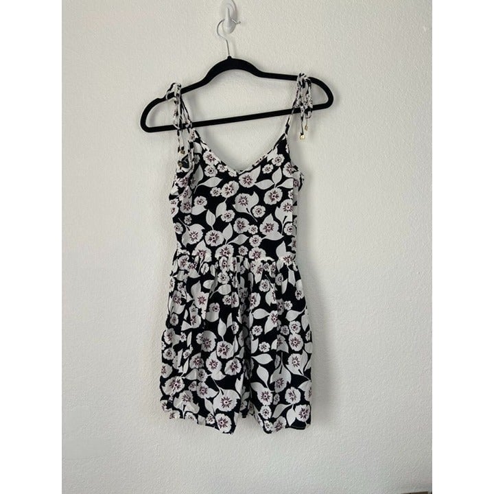 Kate Spade women's XS black floral tie spaghetti strap romper Dive Right In