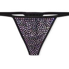 NWT Victoria's Secret Black Rhinestone Shine V-String Panty. Size Small