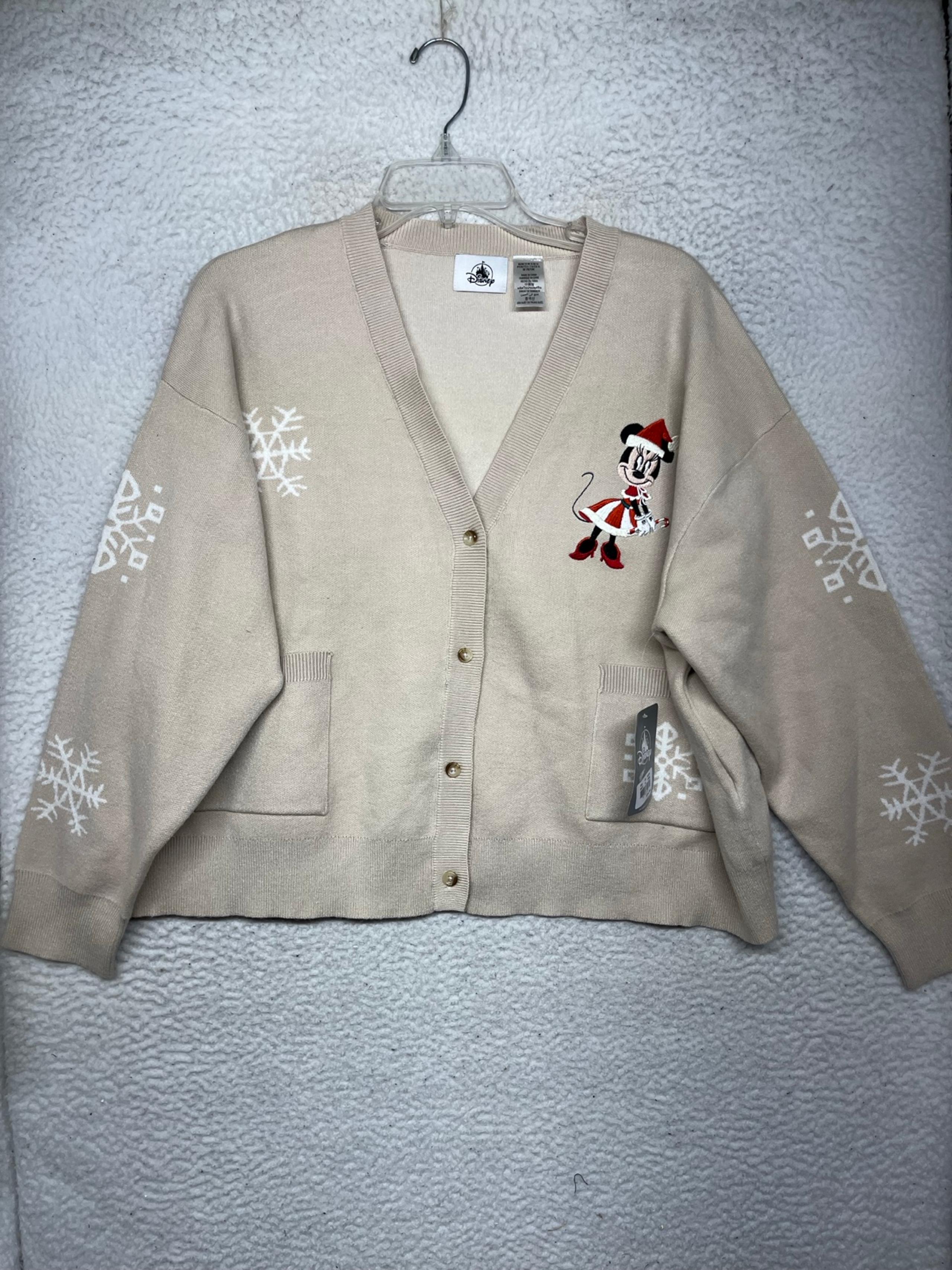 Disney Minnie Mouse Cardigan Sweater Womens 1X Cropped Holiday Christmas Santa
