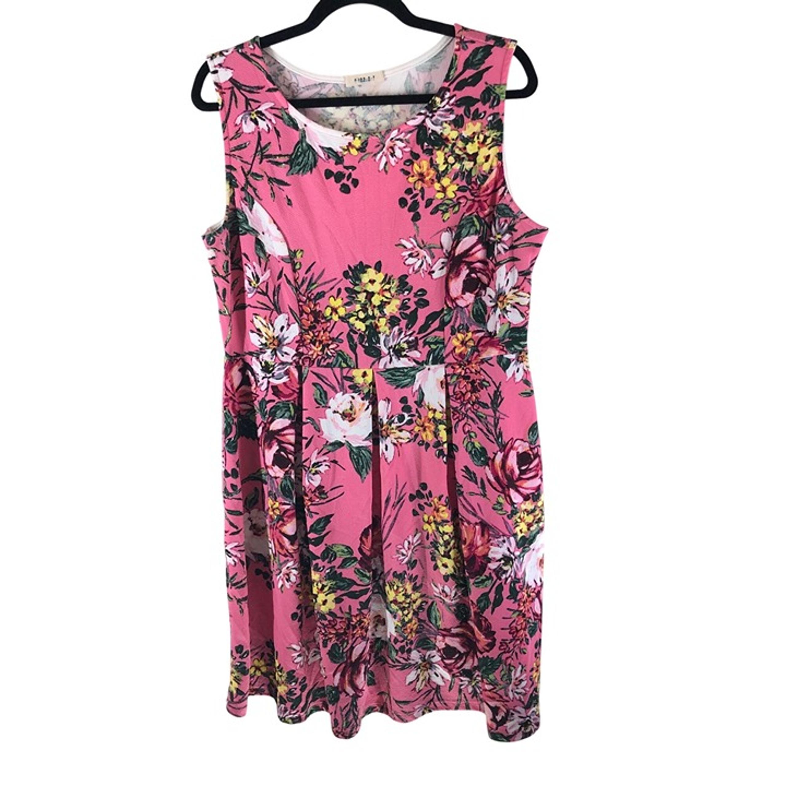 Gilli Dress A Line Pleated Sleeveless Stretch Floral Pink L?