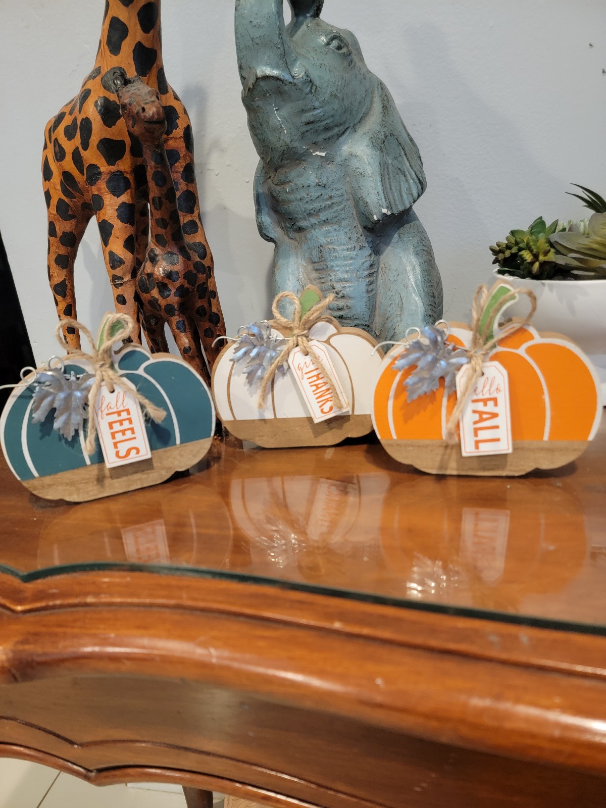 Fall wood PUMPKINS Teal, Off White and Orange SUPER CUTE!!