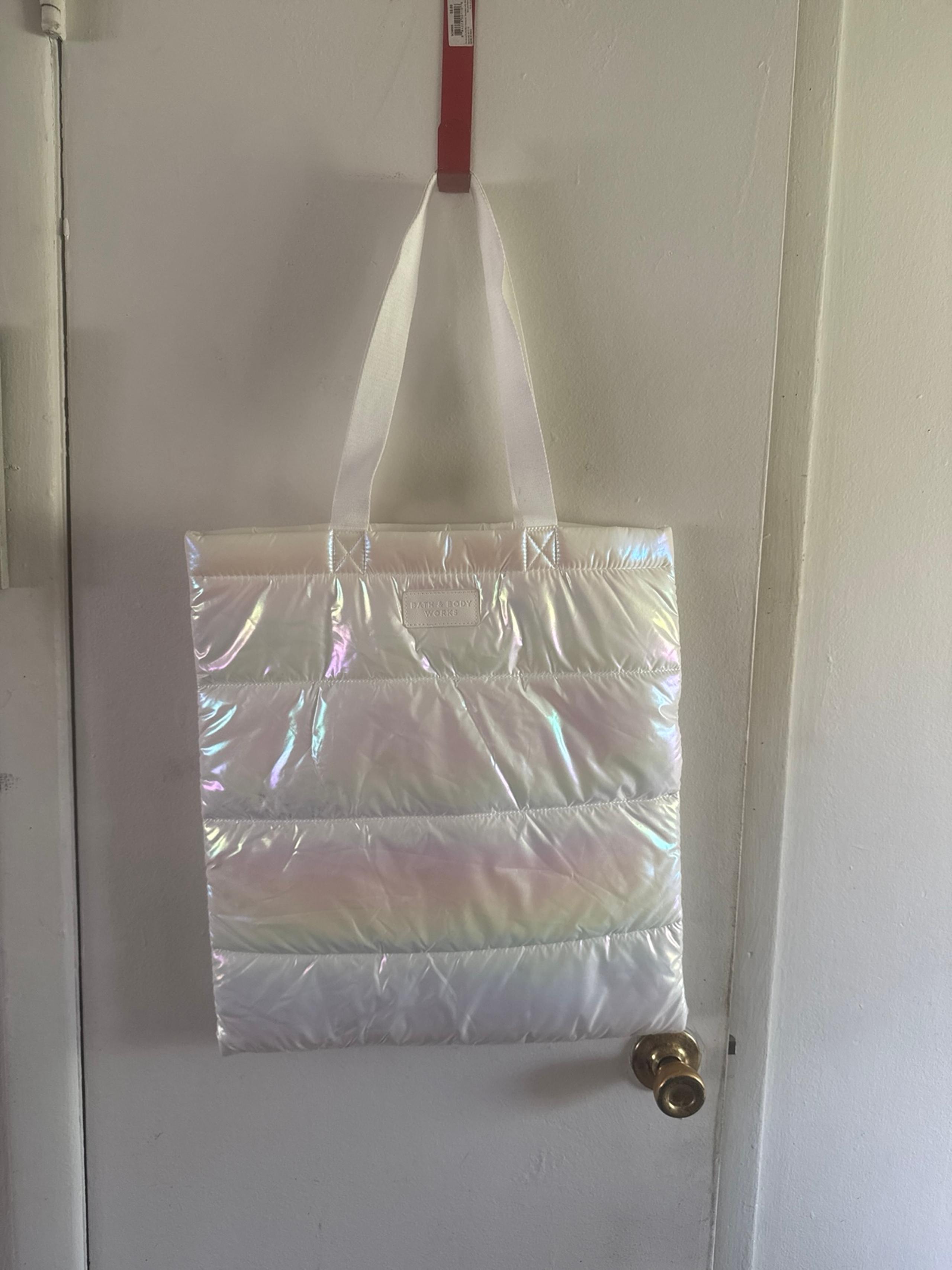 Bath and Body Works White Iridescent Puffer Tote
