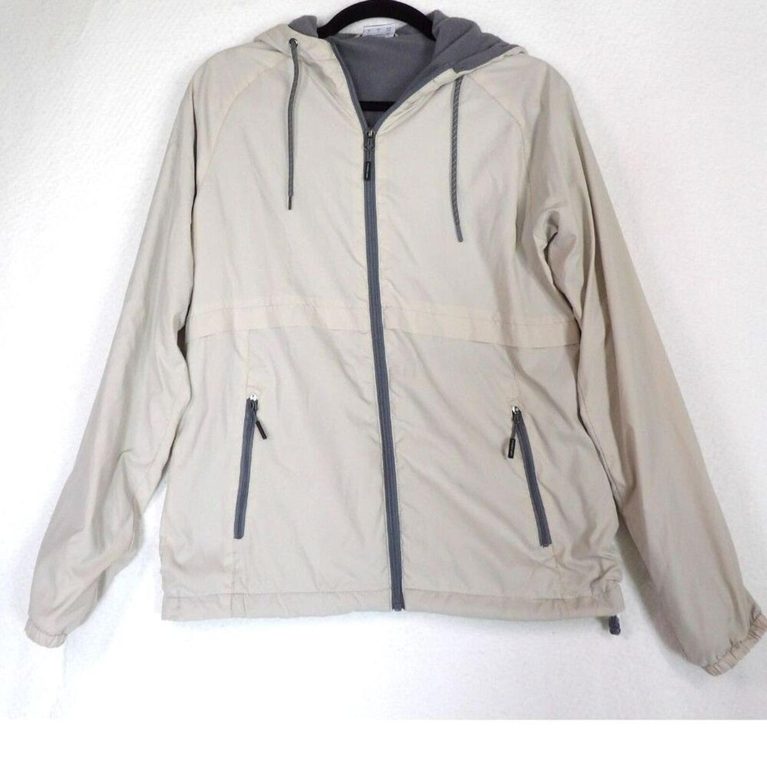 New Balance Jacket Womens Small Cream Gray Wind breaker with Hood
