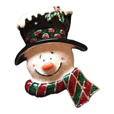 Danecraft Winter Snowman with Red and Green Enamel Glittery Snow Brooch Pin 2