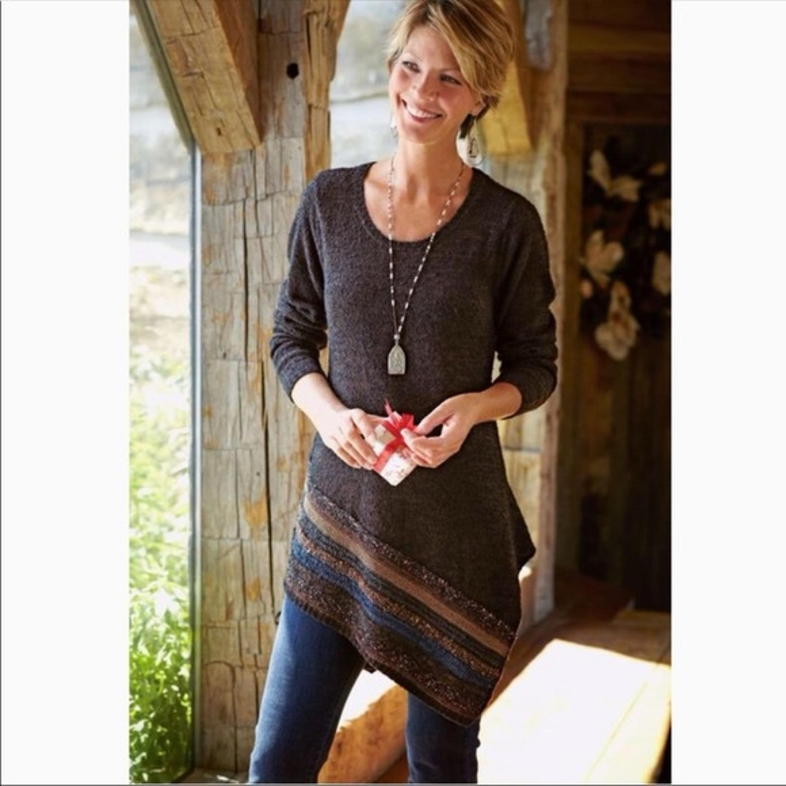 Soft Surroundings Raku Brown Chestnut Asymmetrical Hem Tunic Sweater XS