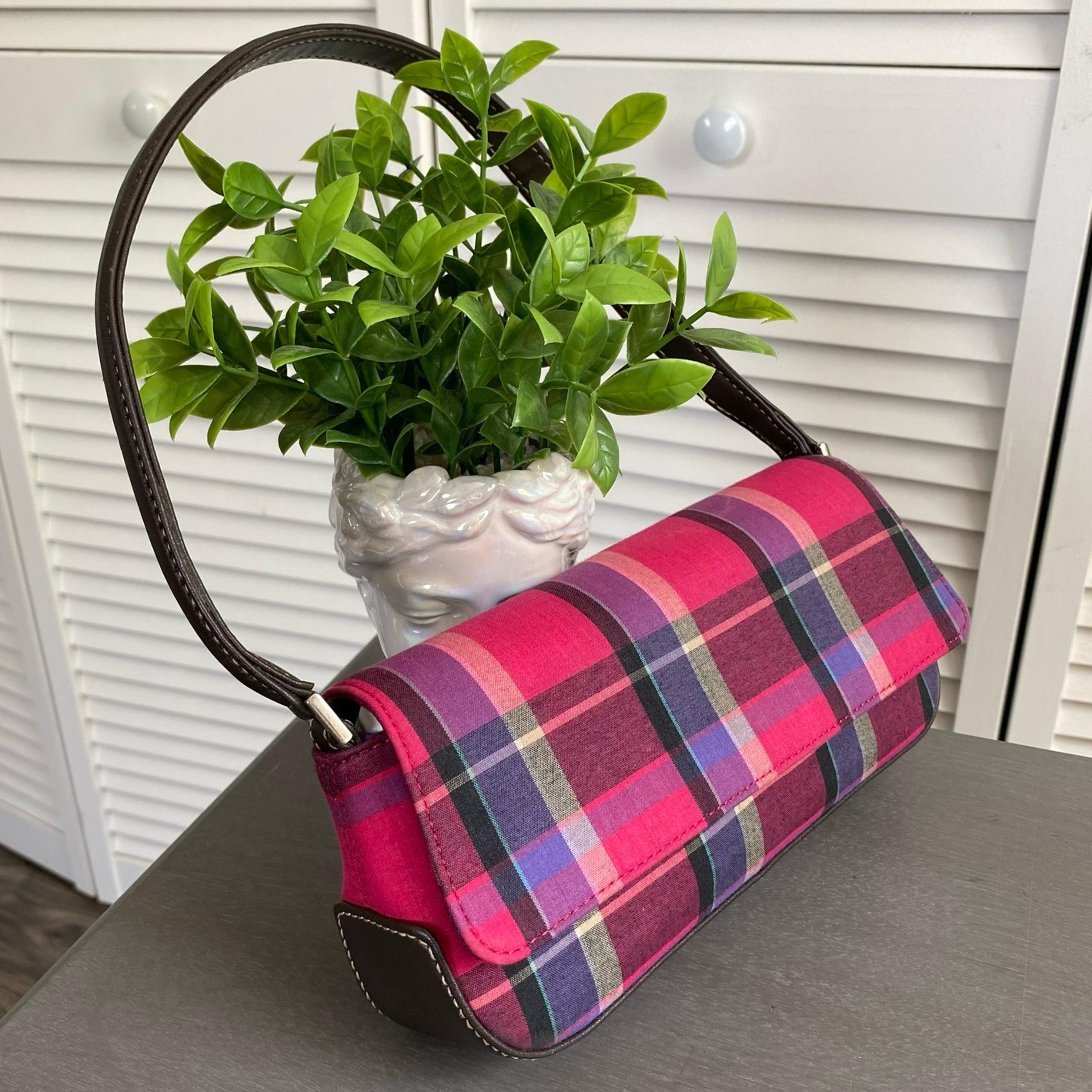 Y2K Liz Claiborne Pink Plaid and Faux Leather Small Shoulder Bag