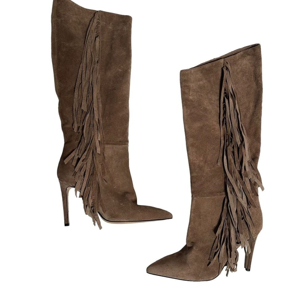 Beautiisoles by Robyn Shreiber High Heel Suede Leather Fringe Boots Size 37