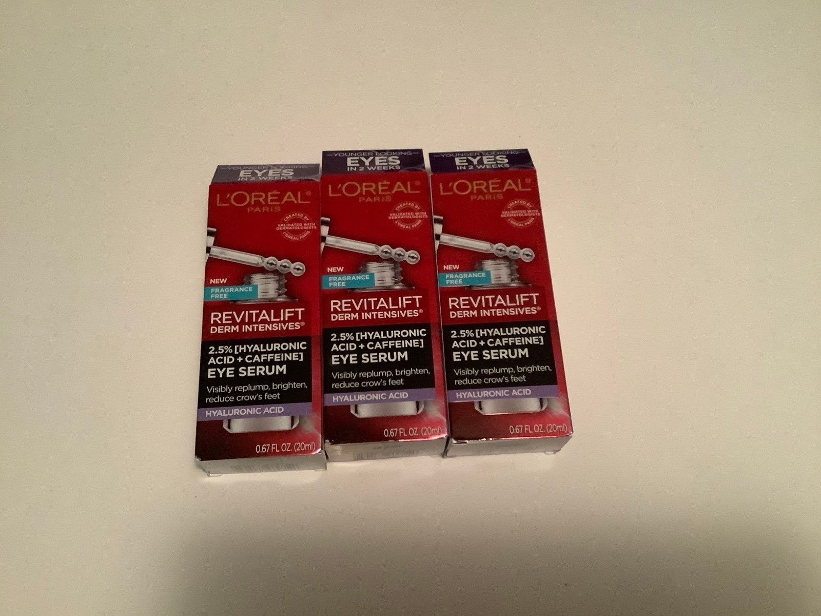 L'oreal Revitalift Derm Intensives Hyaluronic Acid + Caffeine Eye Serum- 3 New