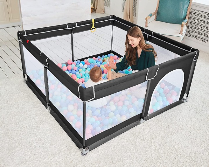 Baby Gate Playpen (Black,50”×50”)
