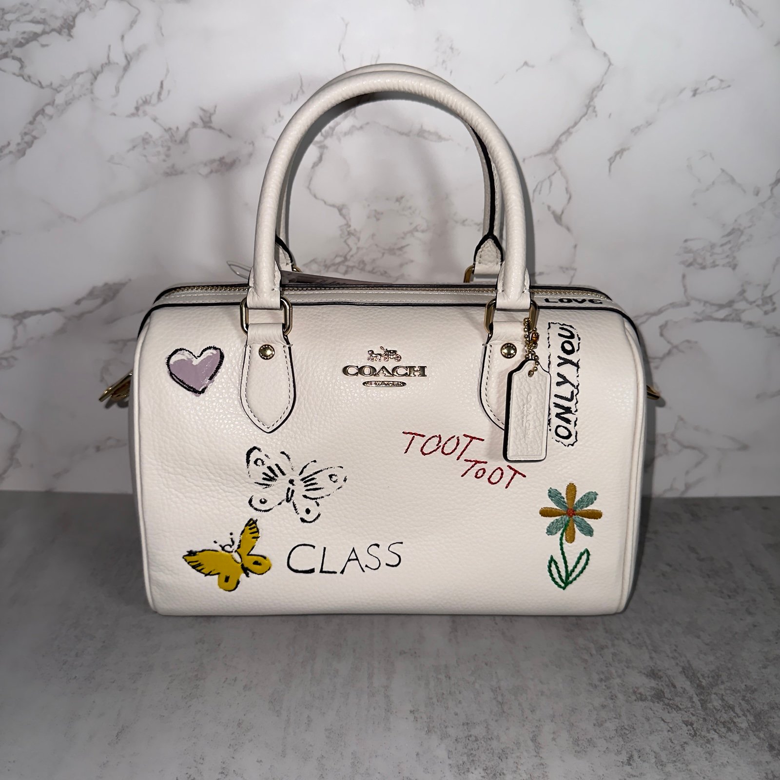 NWT Coach Rowan Satchel Bag With Sketch Print CAK19 Gold/chalk multi