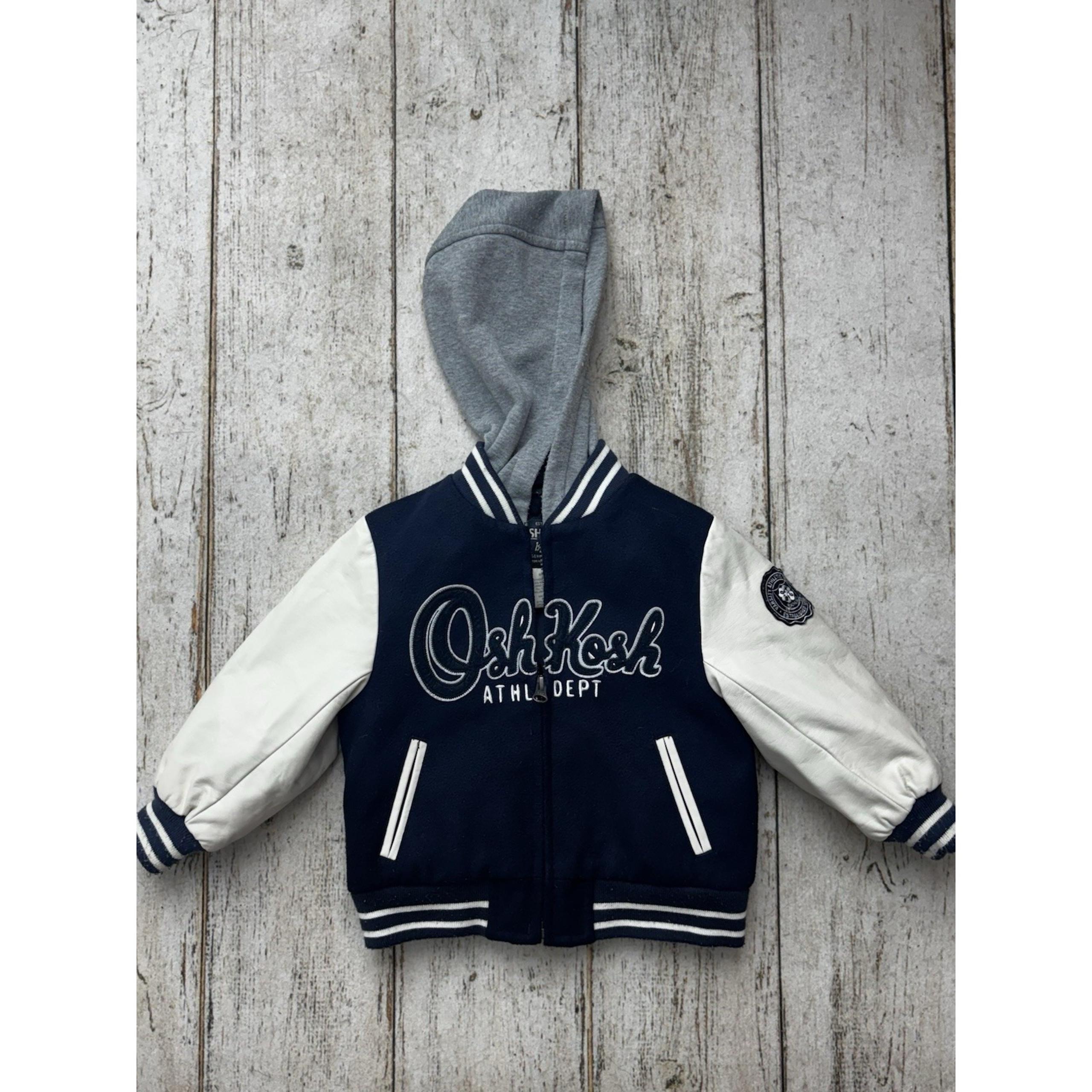 Oshkosh Varsity Jacket Boys 2T Toddler Hooded Full Zip Quilt Lined Faux Leather