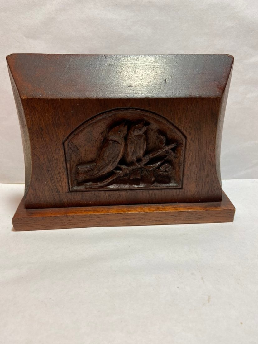 Vintage Signed Hand Carved Wooden Birds Flowers Plaque Robins Germany 30s? 50s?