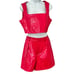 7 For All Mankind Hot Pink Croco Embossed Corset Crop Top Shorts Set M NEW Tags
