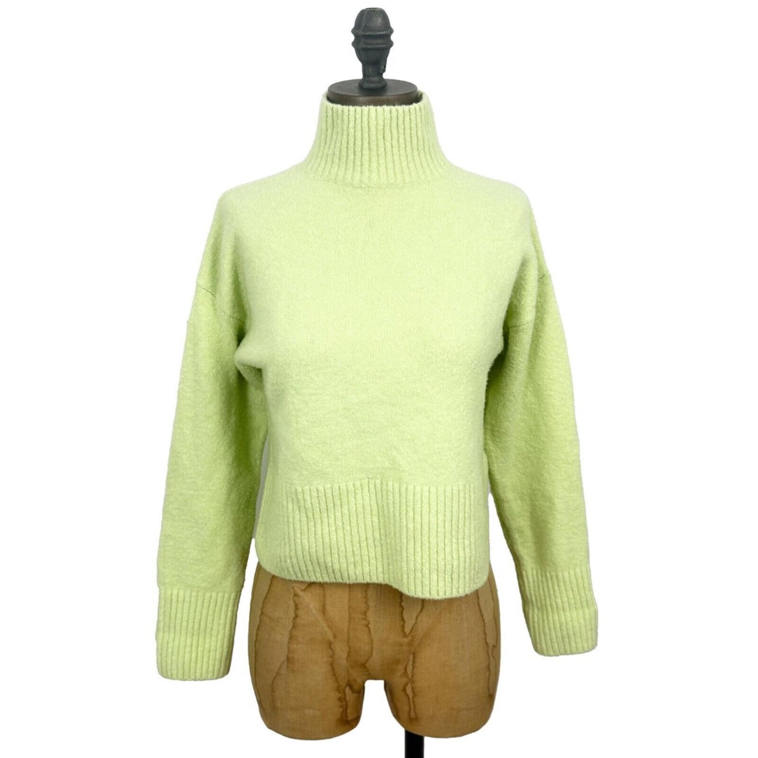 PARIS ATELIER & Other Stories Cropped Mock Neck Sweater XS Avocado Green Cozy B2