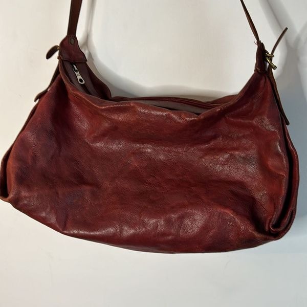 Il Bisonte Red Leather Vintage Large Shoulder Bag