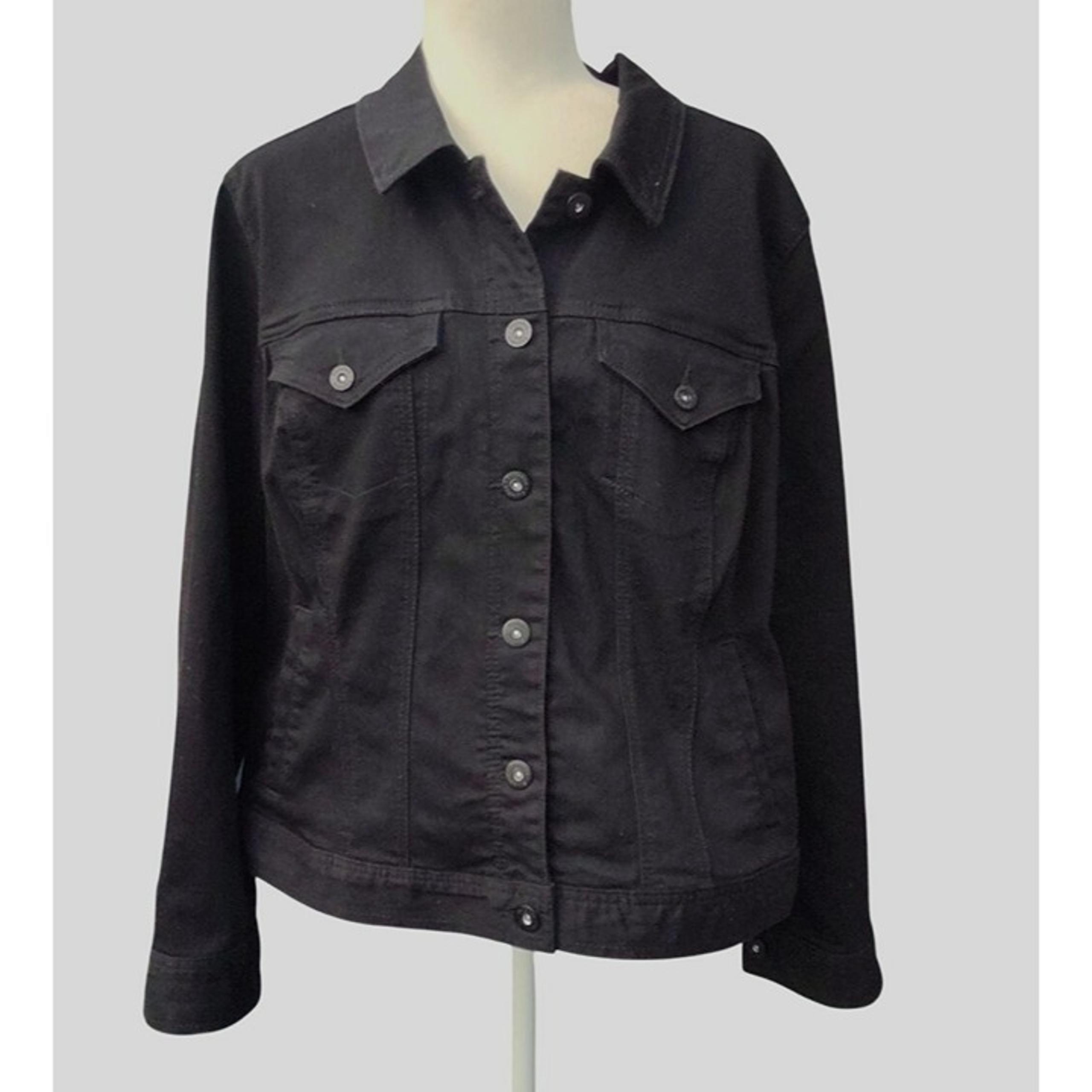 Style & Co. Women's 18W Black Long Sleeve Button Down Cotton Blend Jean Jacket