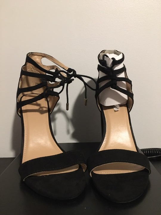 Black Siede Heels Ankle Tie Size 10 NEW