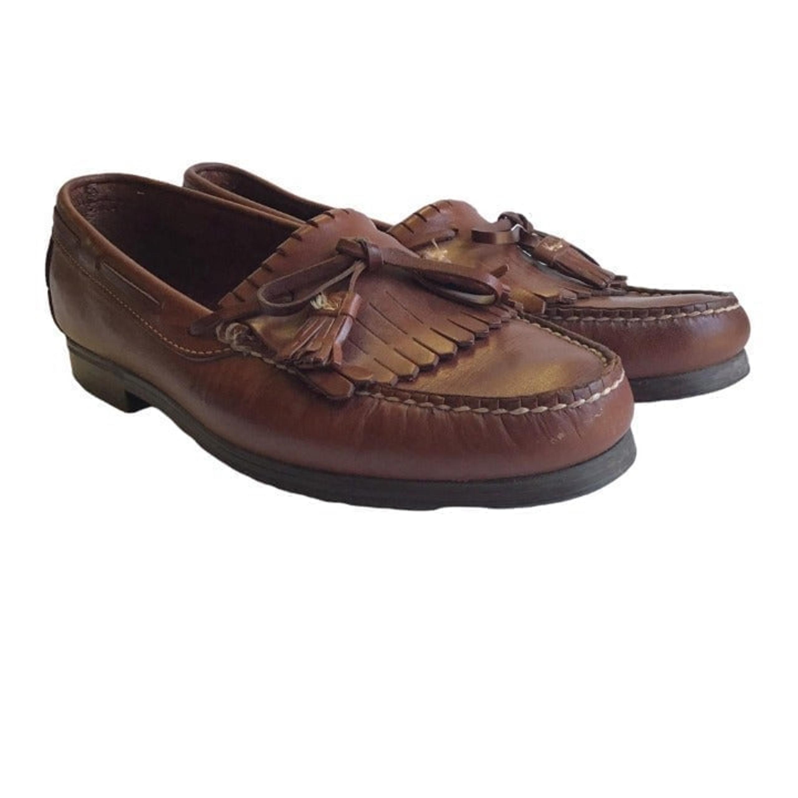 Dexter Men 9.5 43.5 Moc Toe Kiltie Loafers Shoes Brown Leather Tassels Slip On
