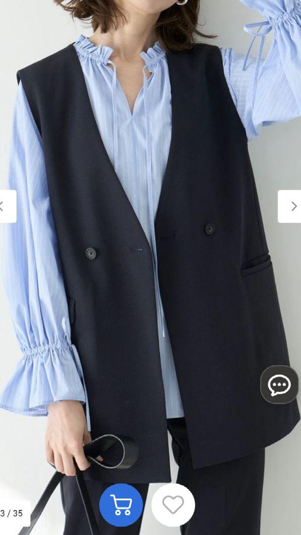 UNFILO 【Stretch/Wrinkle-resistant/Washable】Mid-Length Gilet (Navy) S