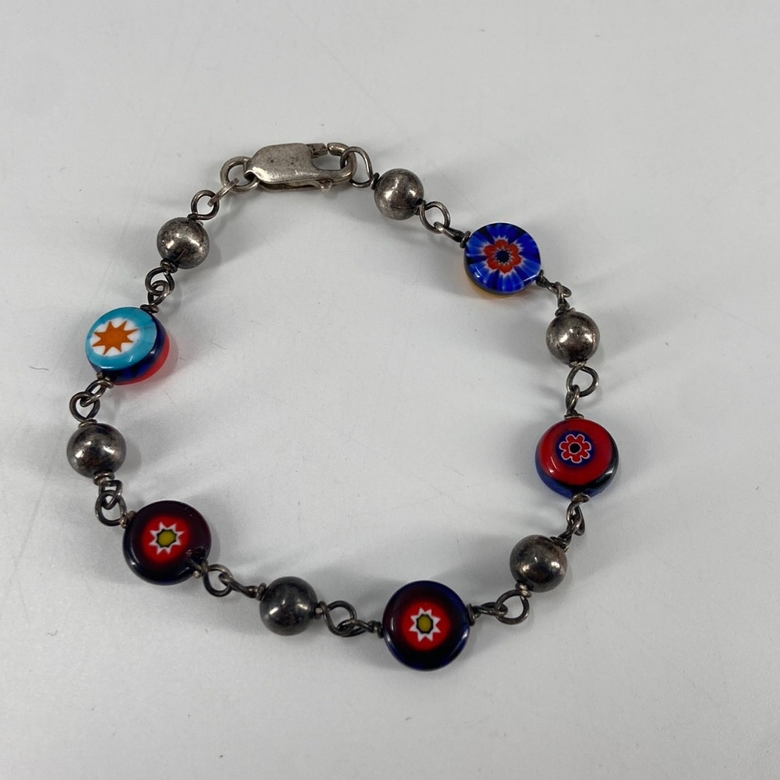 Vintage handmade sterling silver glass beaded bracelet