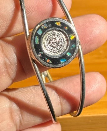 Vintage Mexico Mayan calendar opal bangle bracelet