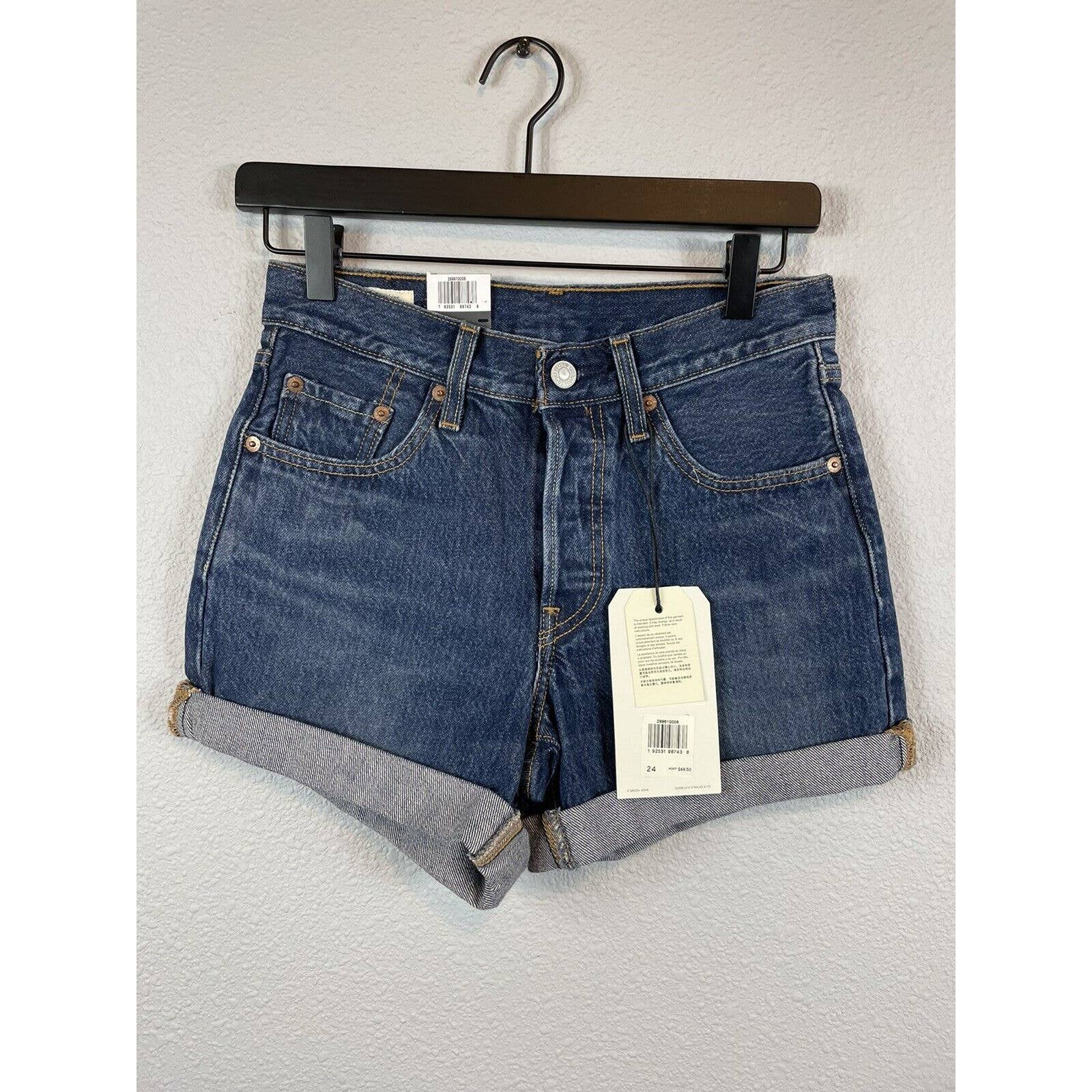 Levi's Premium 501 Mid Rise Shorts Cuffed Dark Wash Size 24 Big E NWT