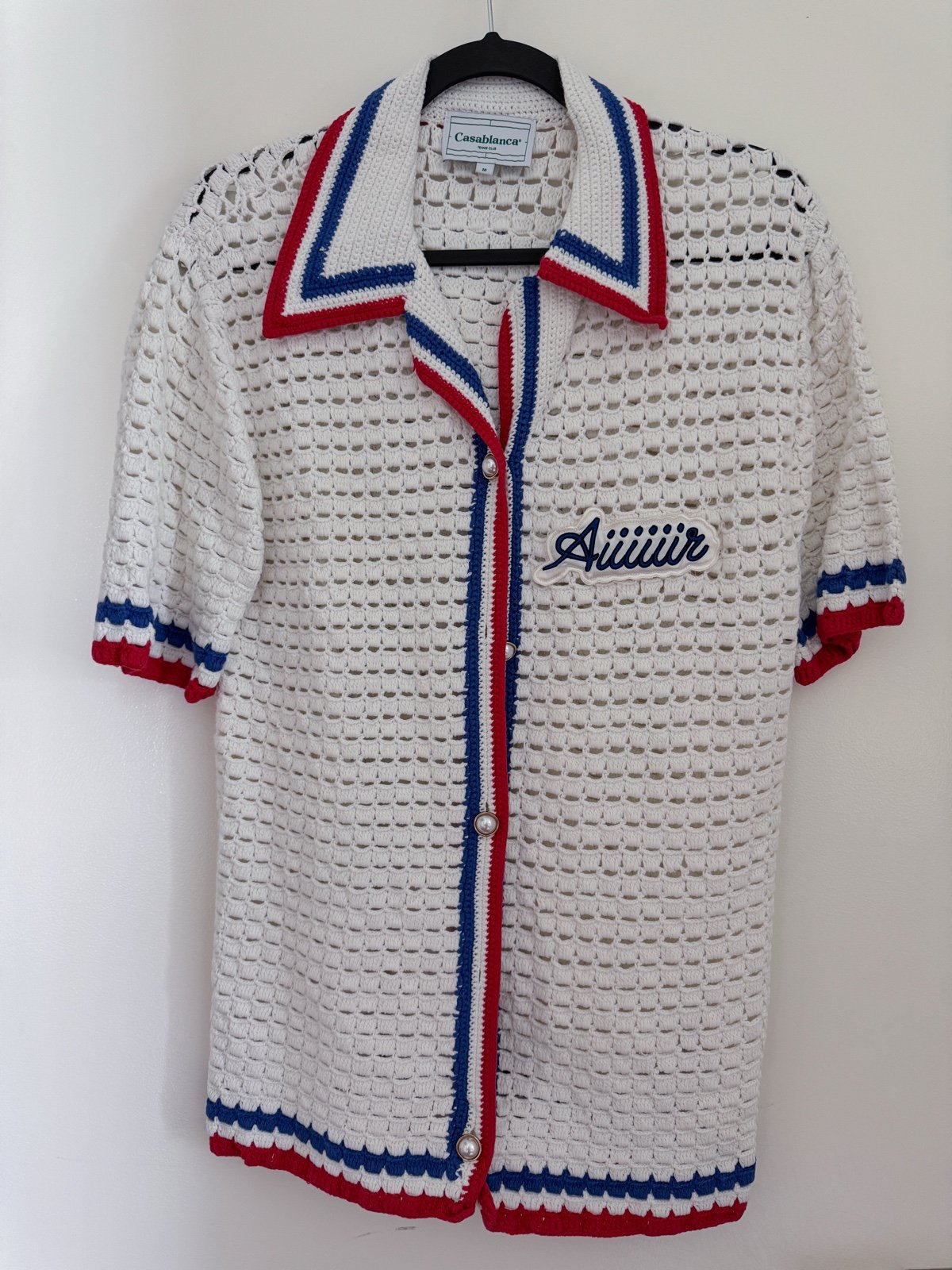 Casablanca Aiiiiir Patch Crochet Short Sleeve Shirt White Medium