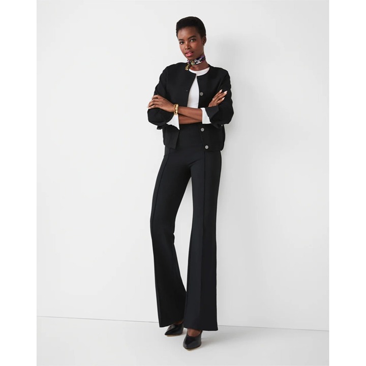 NWT Spanx Black Flare-Leg Pants Large Ponte pull-on elastic waist