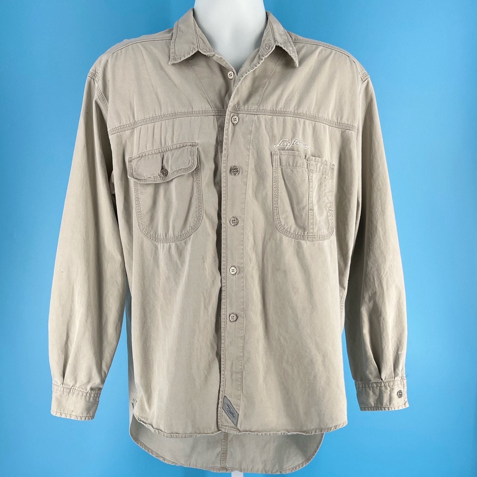 90s Levi’s Strauss beige button up shirt 1990s vintage