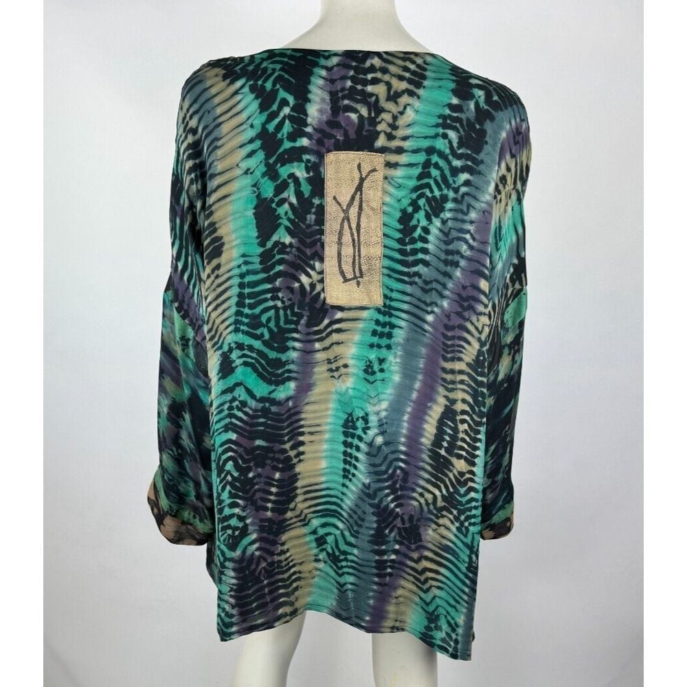 Naoka Hand Painted Silk Jacket Women XL Lined Long Sleeve Open Front Art to wear