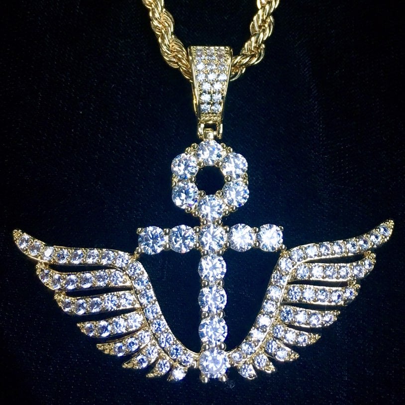 ANKH WINGS DIAMONDS CZ 18K GOLD CHAIN