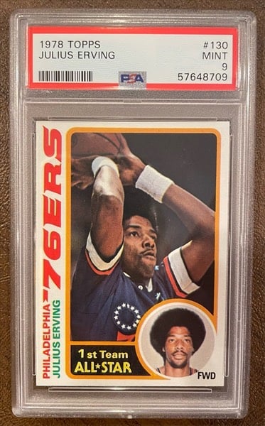 1978 TOPPS JULIUS ERVING DR. J PSA 9 MINT PHILADELPHIA 76'ERS (#130) LOOKS 10