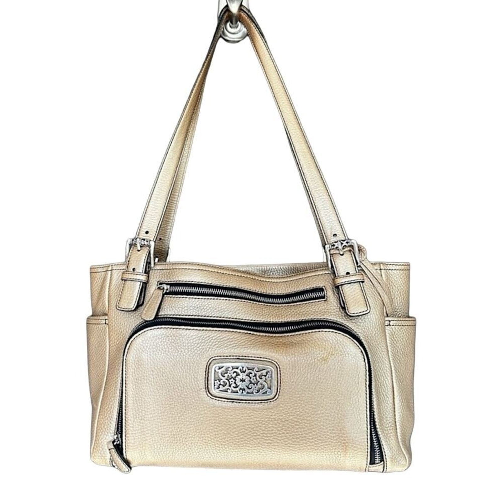 Brighton Vintage Bronze Leather Shoulder Bag Purse with Multicolor Lining