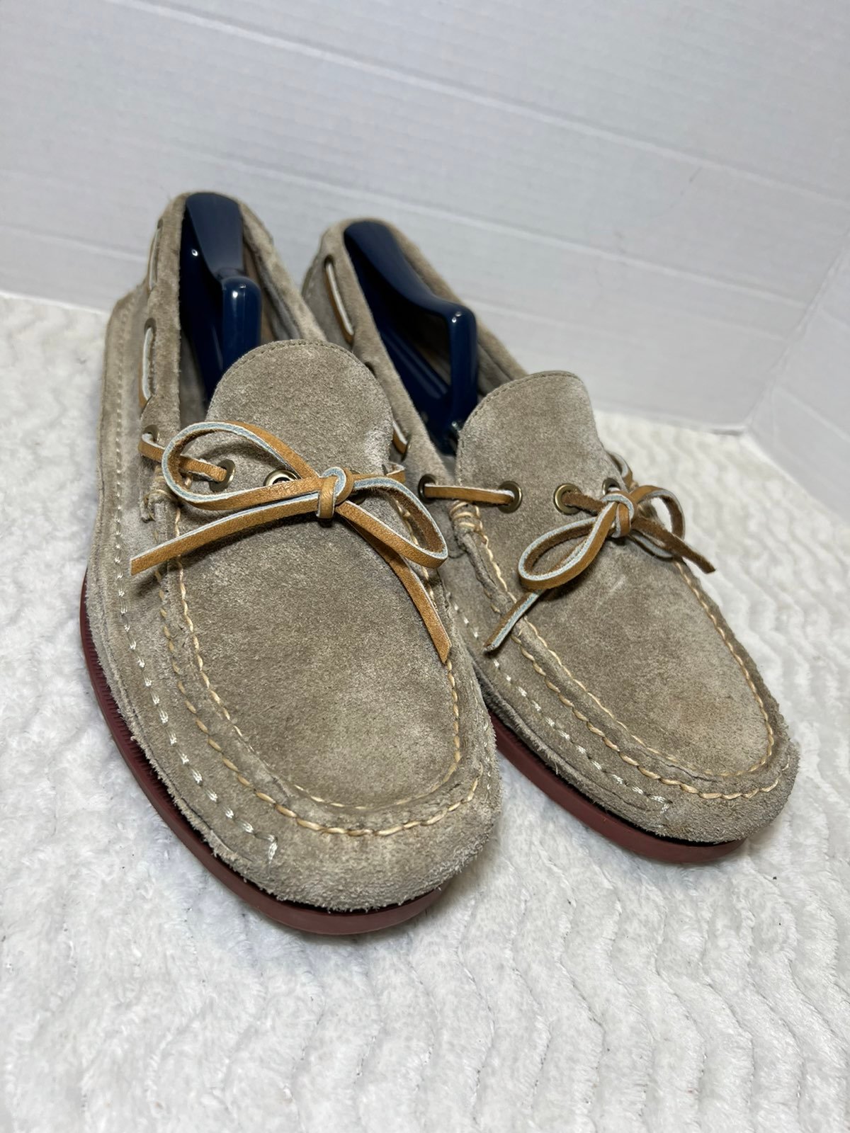 FRYE MASON TIE Men’s Gray Suede Boat Moccasin Shoes Sand Size 11