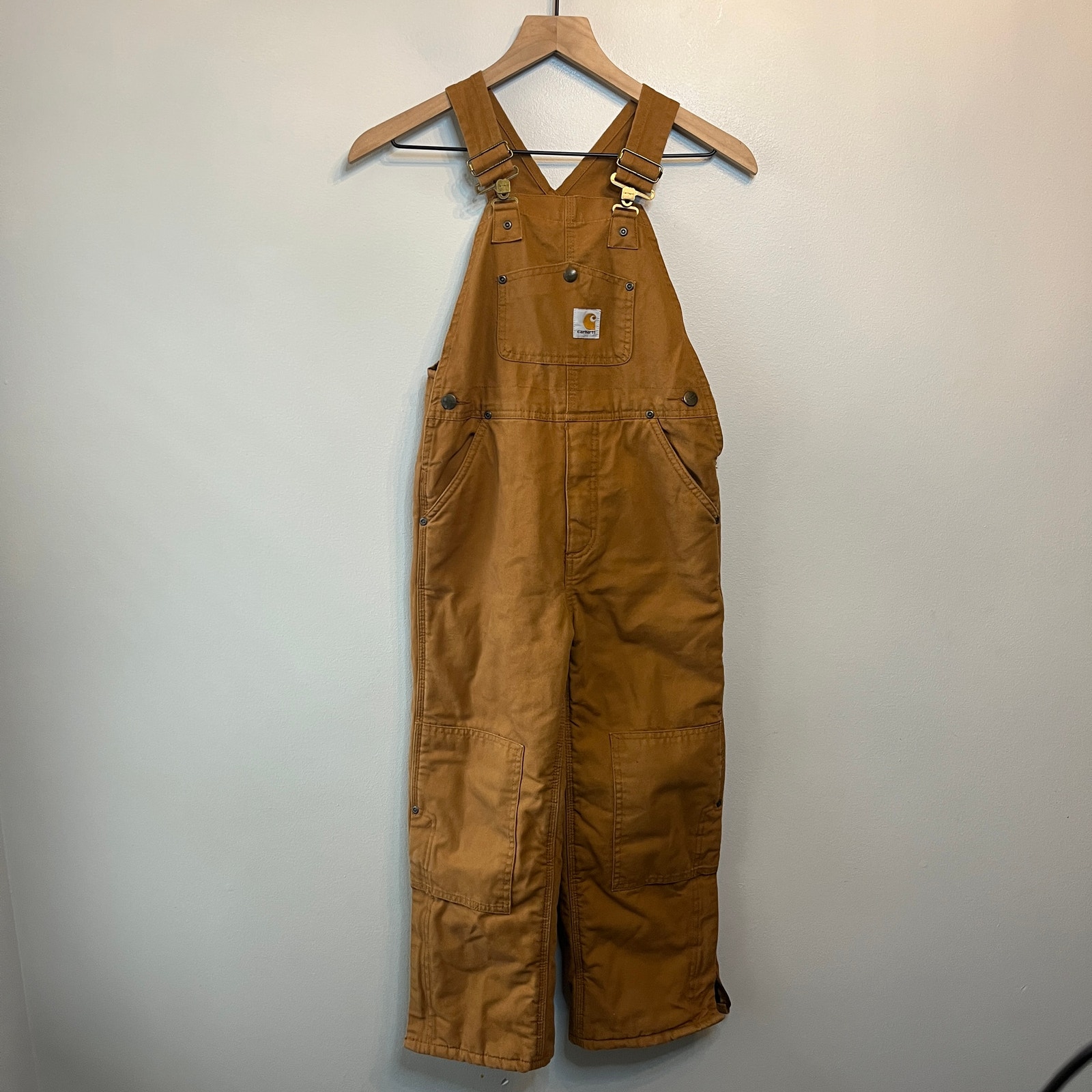 Carhartt Kids Duck Bib Overall Quilt Lined Insulated Tan Youth Size 7