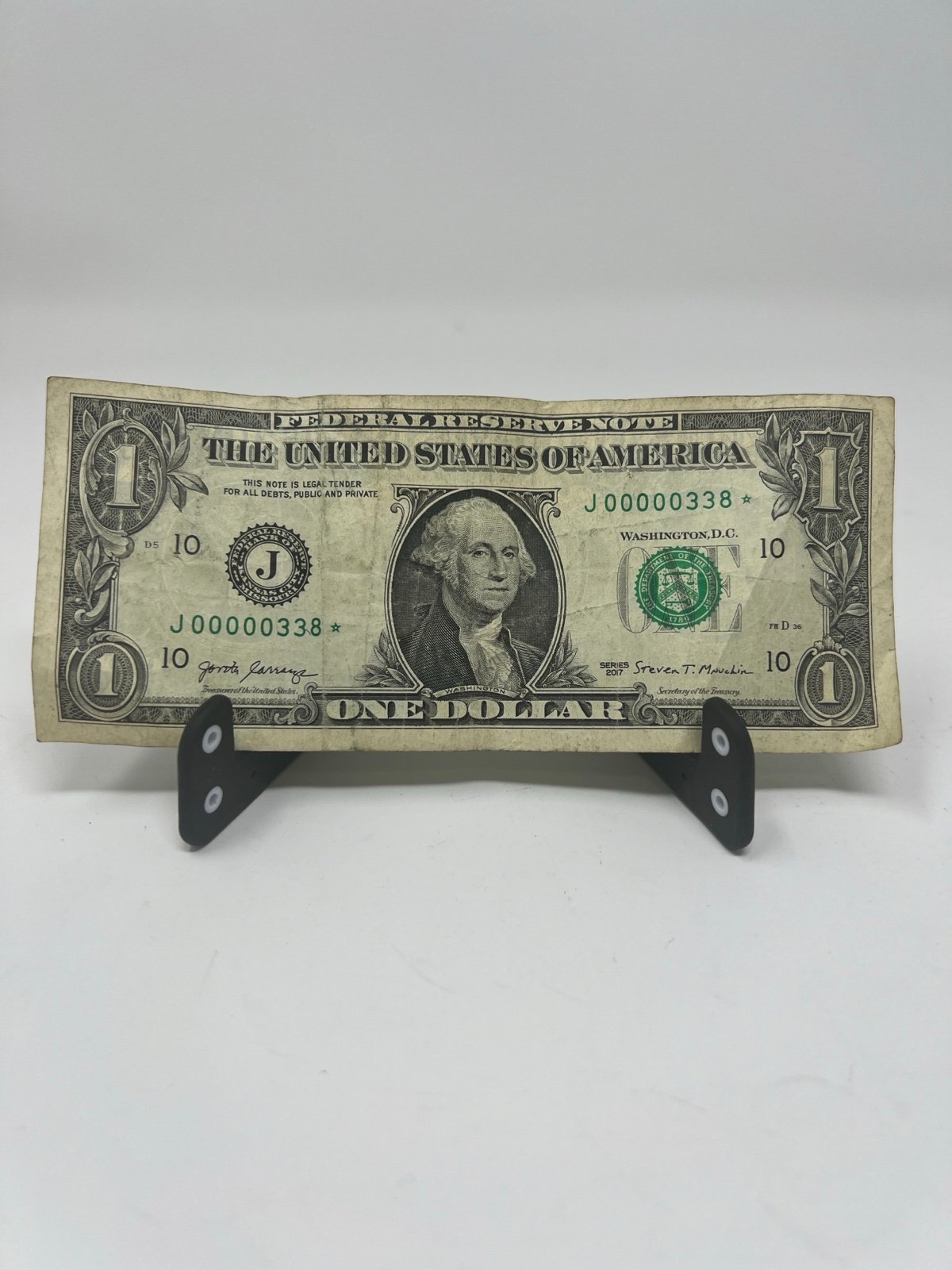J 00000338* Low Number Leading Five 0 's 1 One Dollar Bill Star note