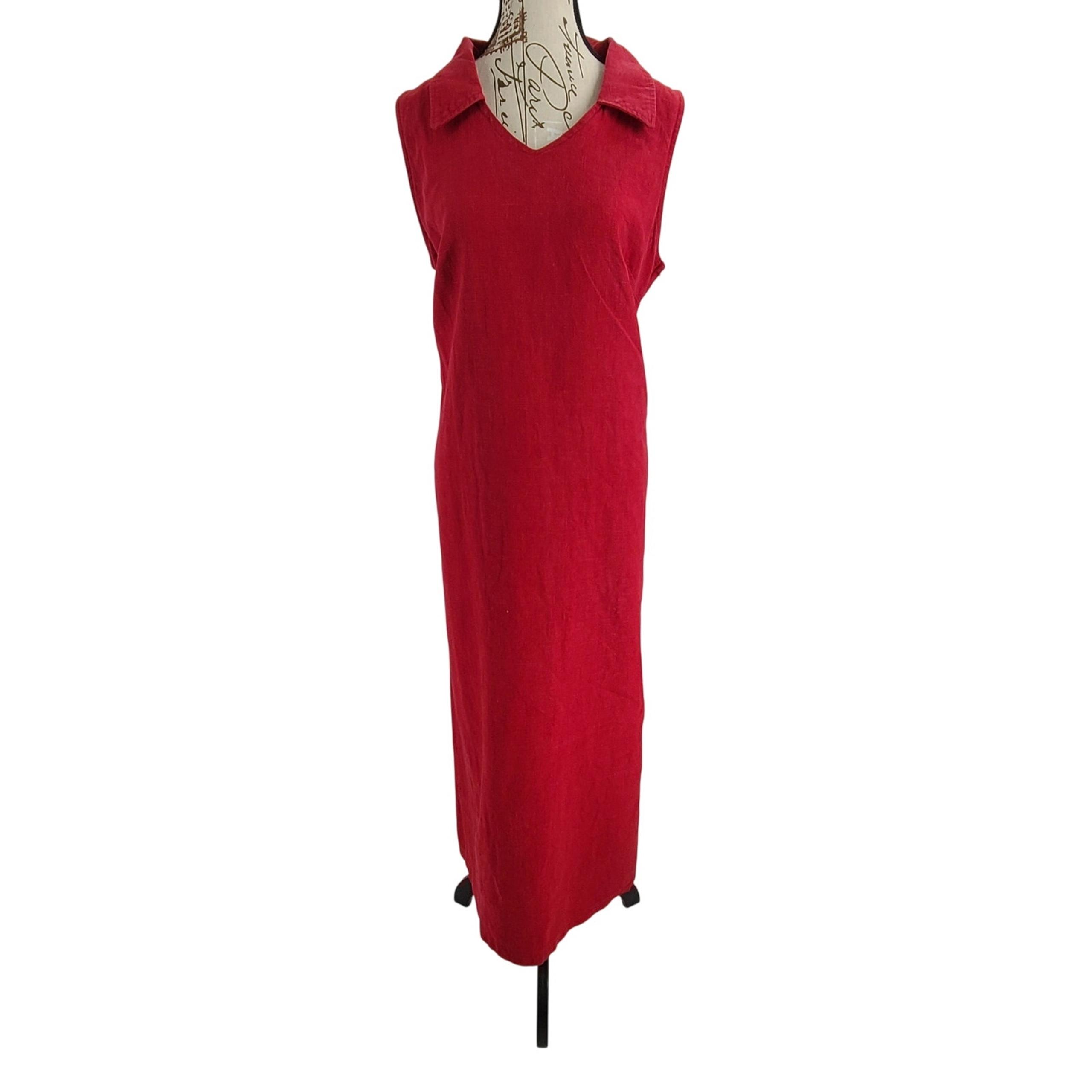 Studio Ease Vintage Linen women's shift dress red Size 16 Resort wear beachy