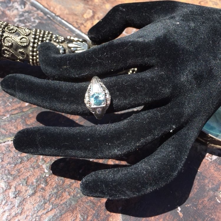 Platinum Edwardian Diamond Topaz Ring