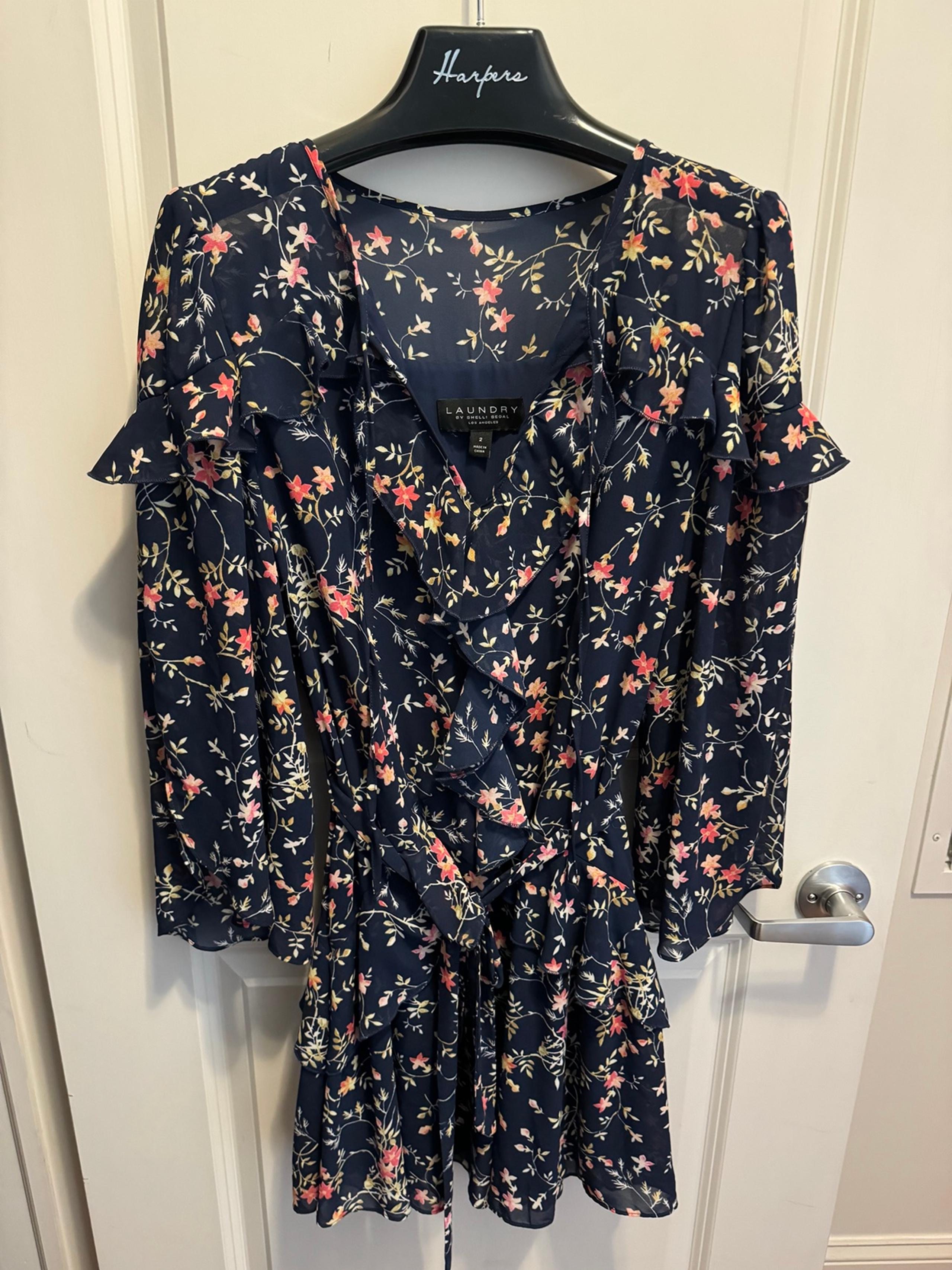 Laundry by Shelli Segal - Blue and Pink Floral - Flutter Sleeve Romper - Size 2