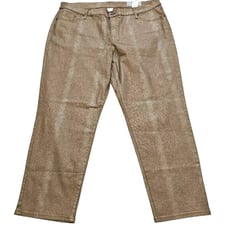 New Chico's Brown Gold Metallic Snake Croc Print Women's Pants Size 4R US 20Rq