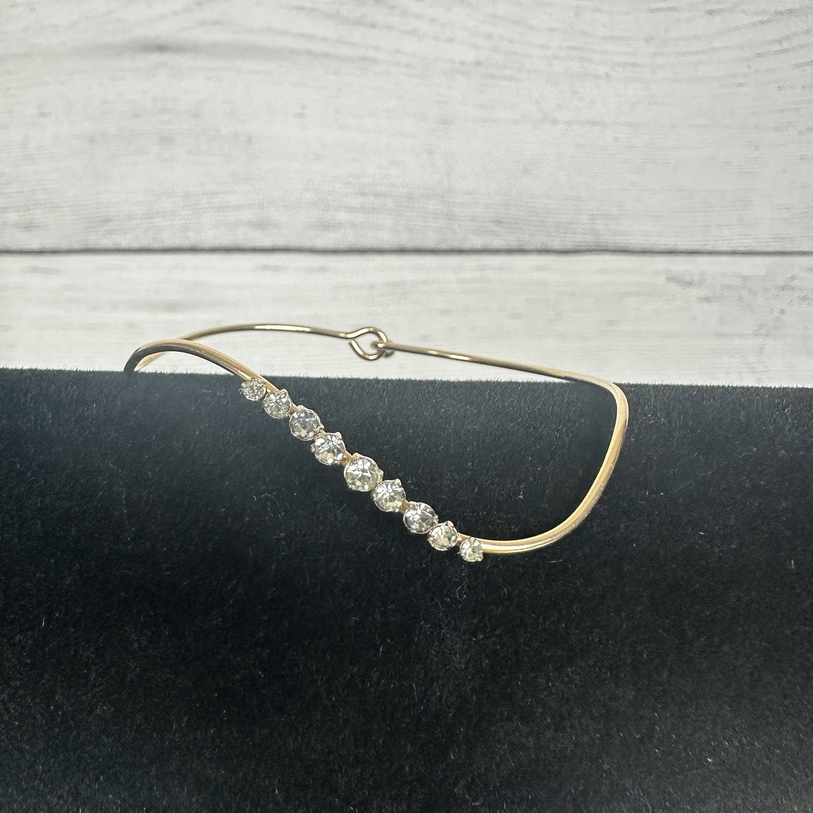 Vintage Elegant Krementz Gold Overlay Dainty Cubic Zirconia Bangle Bracelet