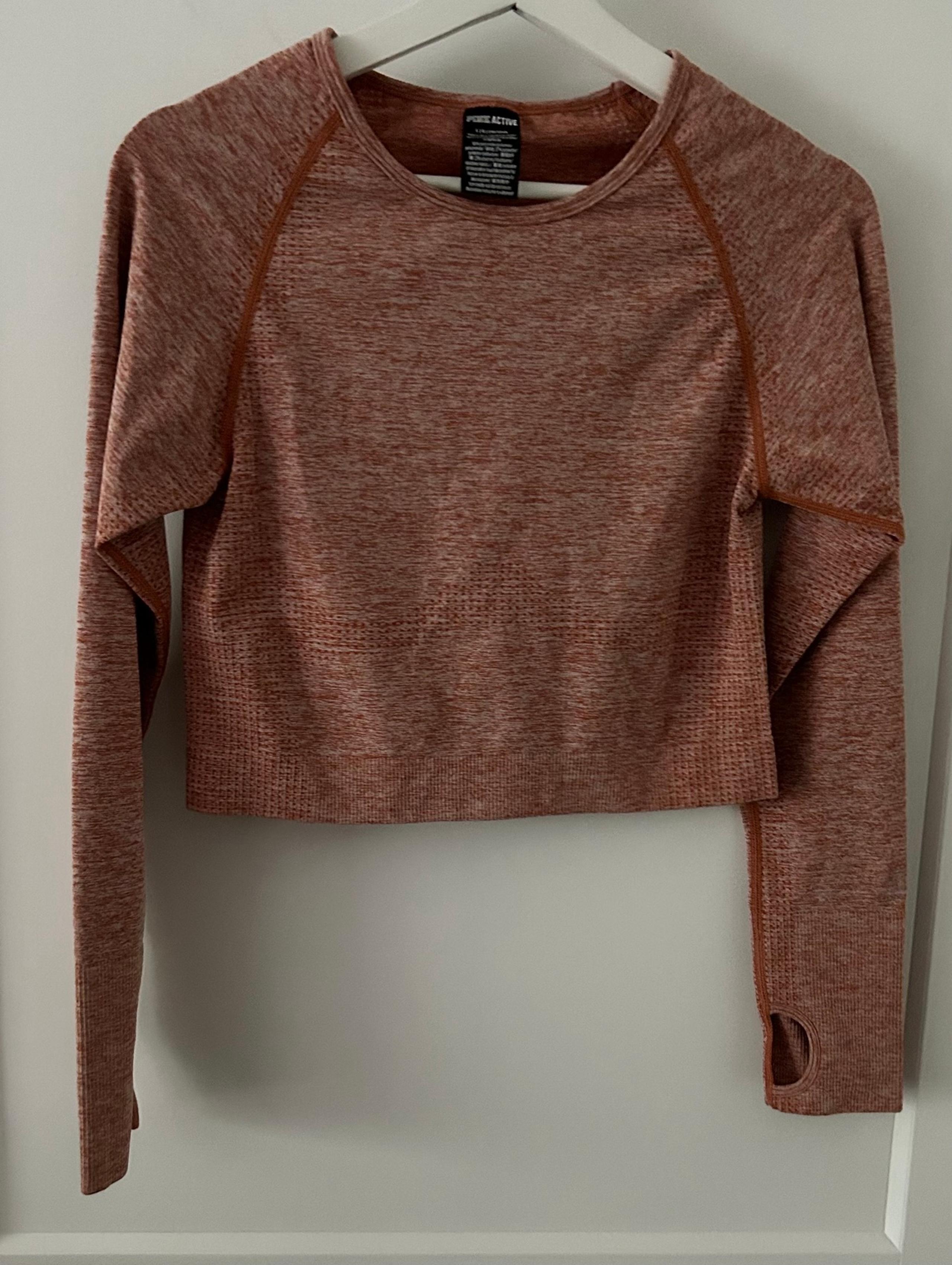 Victoria's Secret Pink Active Orange with Cream Specks Long Sleeve Crop Top L