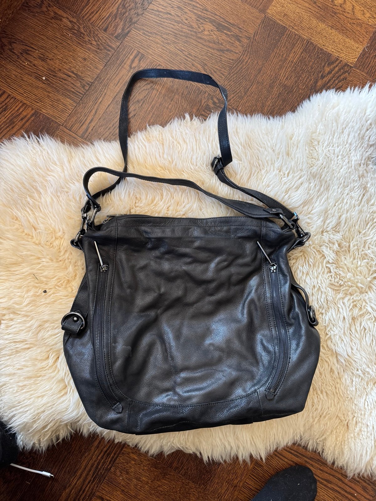 Elliott Luca black hobo bag convertible strap gunmetal caviar pebbled leather