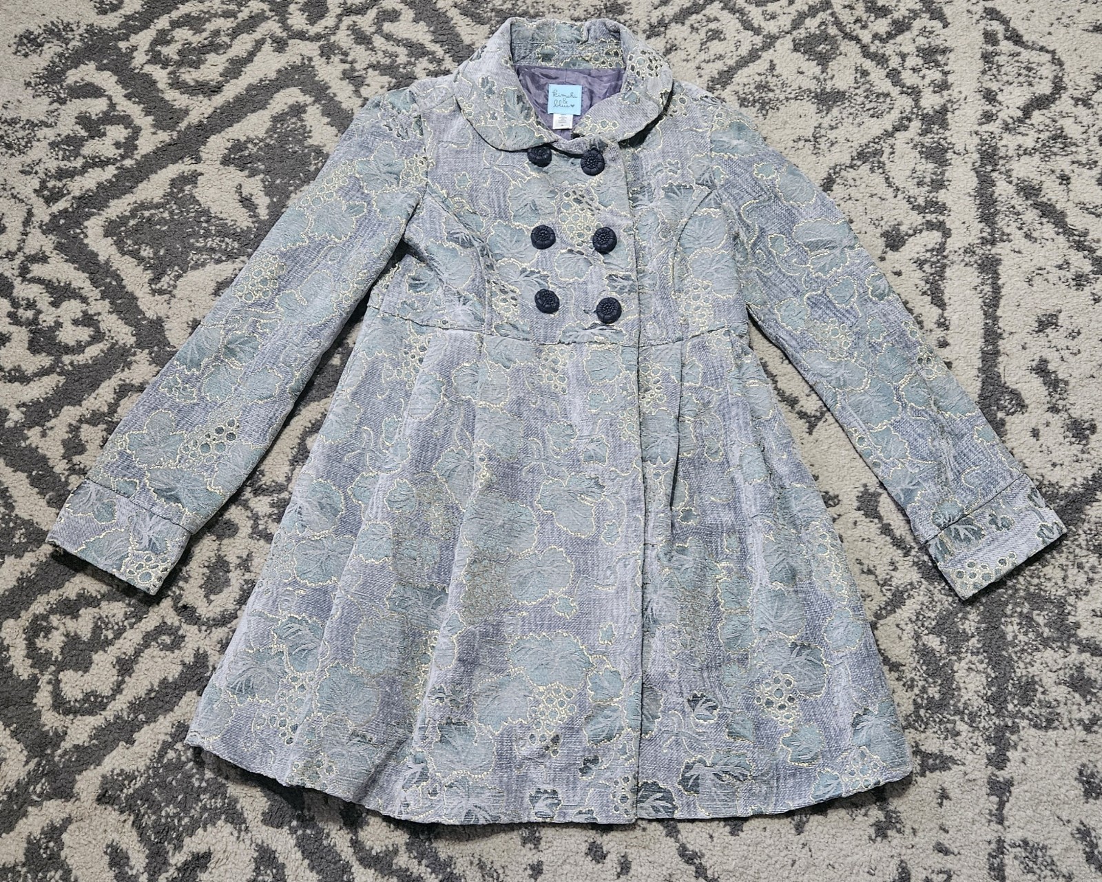 Vintage Y2k Kimchi Blue Floral Tapestry Dress Coat Light Blue And Purple Size S