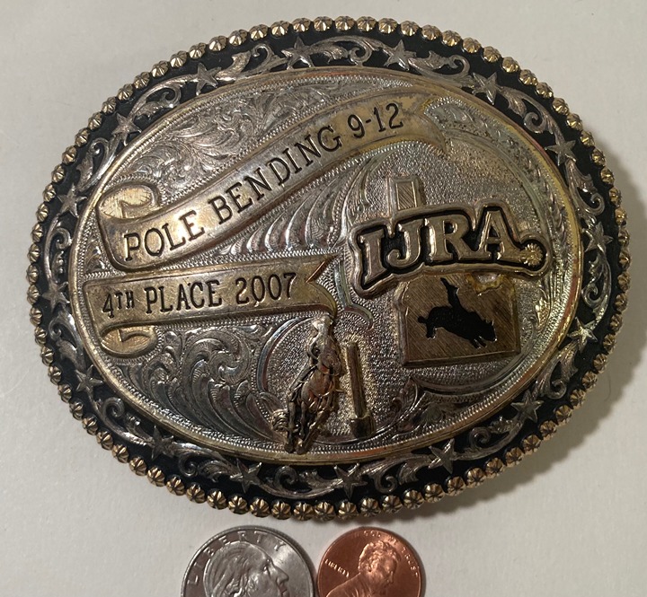 Nice 2007 Metal Belt Buckle, Solid Bronze, Gist, IJRA, Pole Bending 9-12, 4th