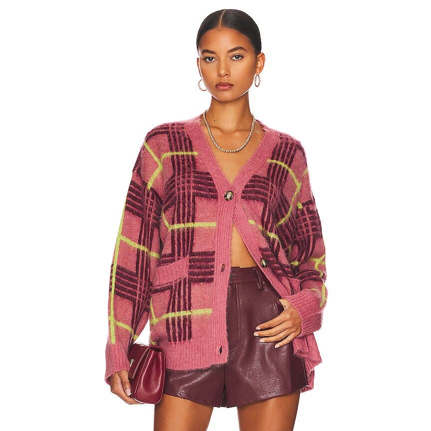 DAYDREAMER Women's Rosebloom Plaid Oversized Cardigan Sweater Size M NWT