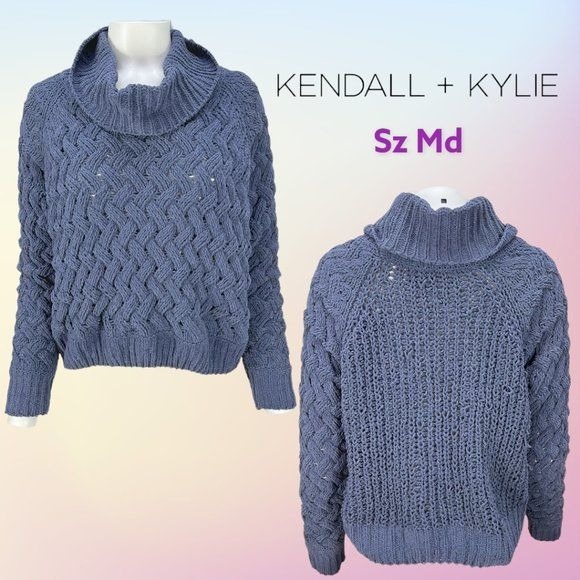 Light Purple KENDALL + KYLIE Cowl Neck Cable Knit Pullover Sweater Sz M