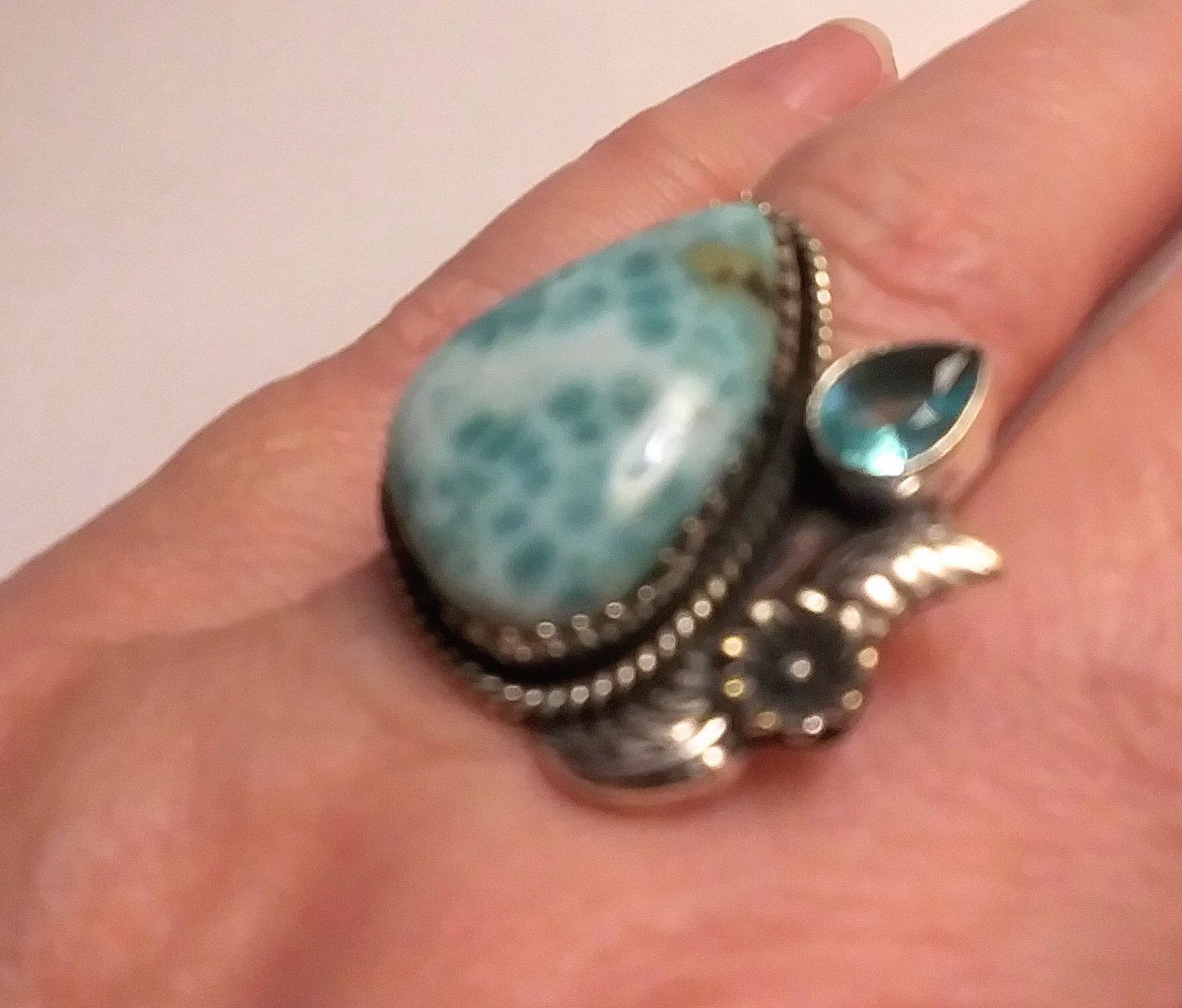 Larimar Blue Topaz 925 Sterling Silver Ring