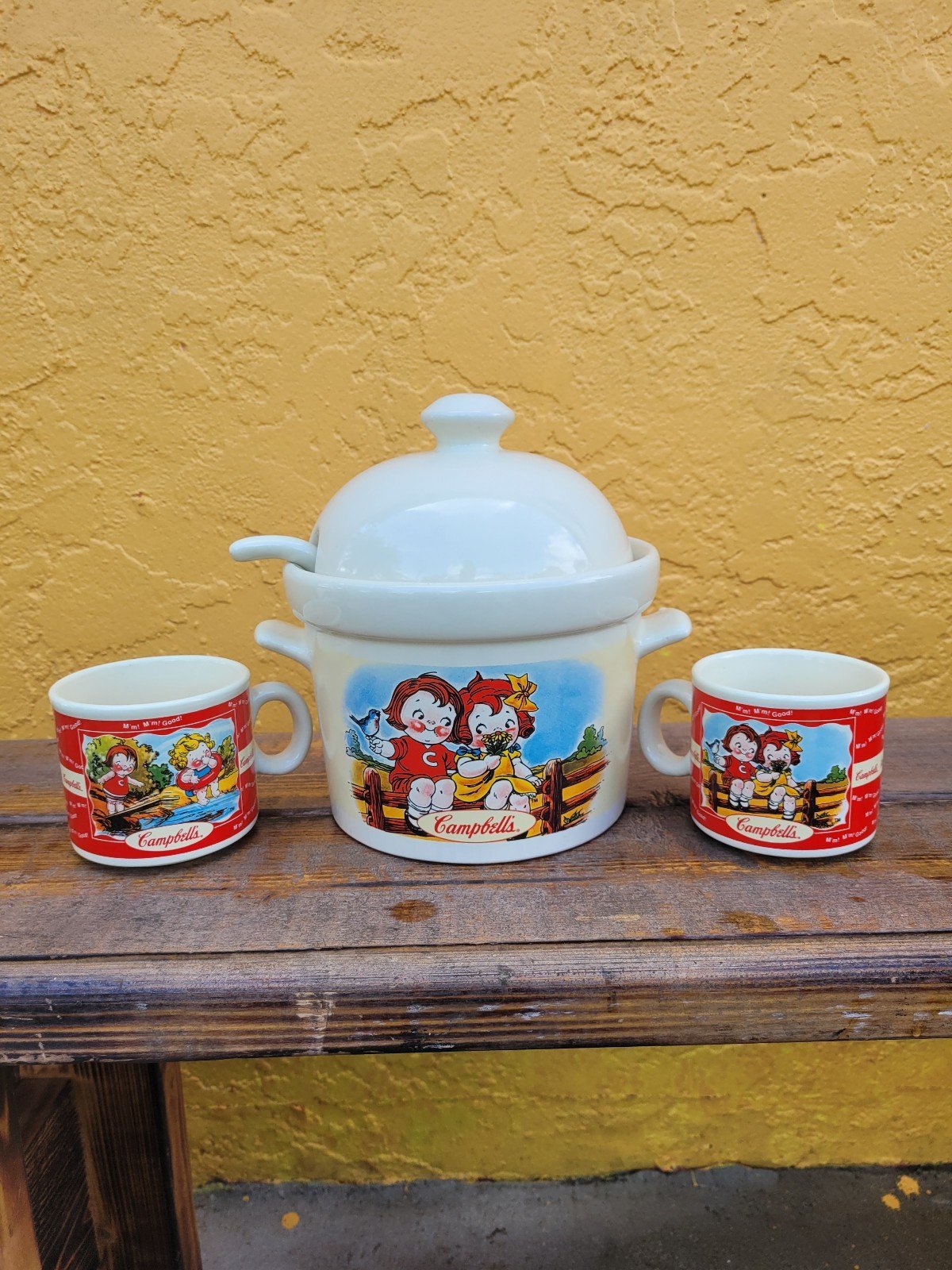 1998 Vintage Campbell Soup Tureen Pot W/Lid & Ladle Fall Theme With Kids